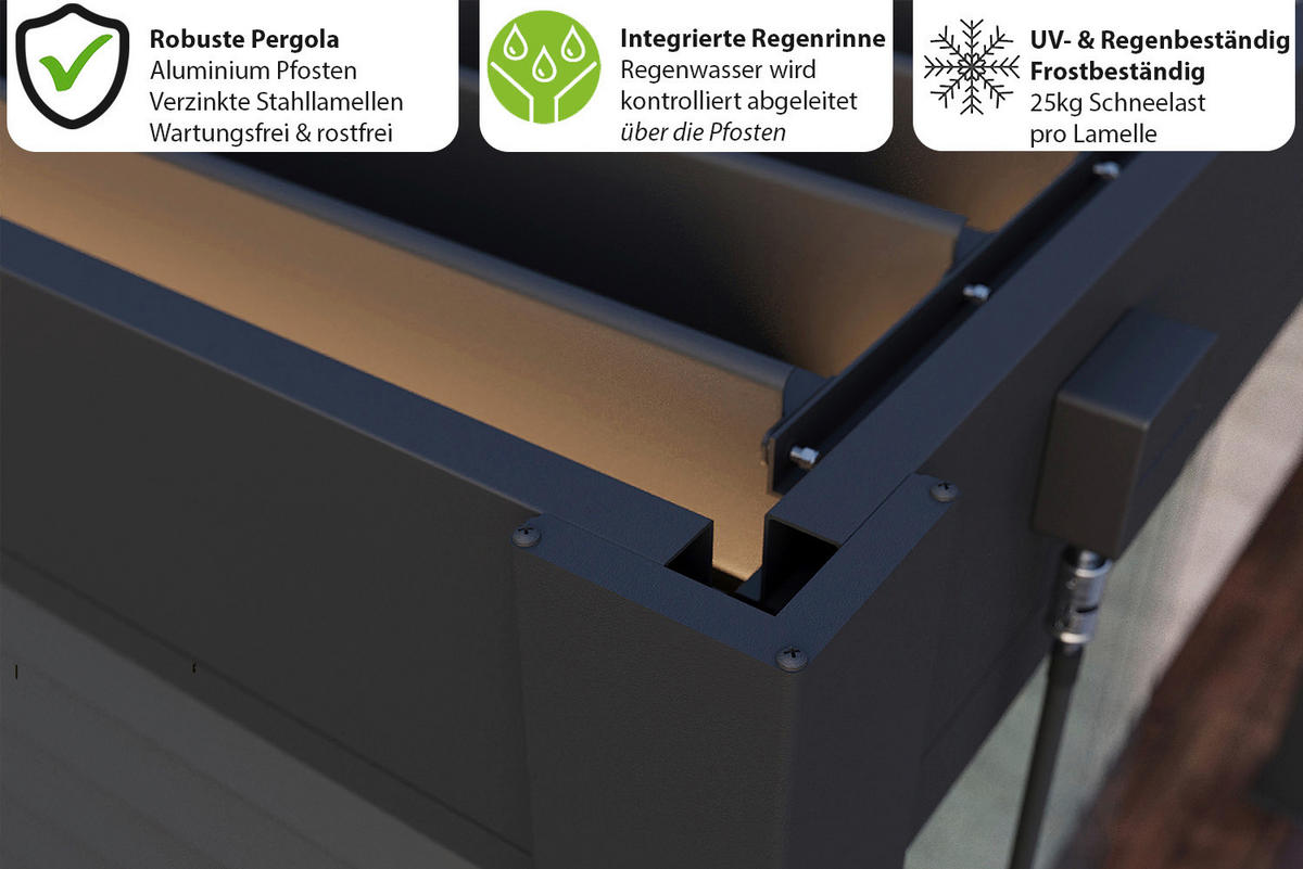 PERGOLA 530/255/300 cm Aluminium  - Anthrazit, Basics, Metall (530/255/300cm) - Gardenson