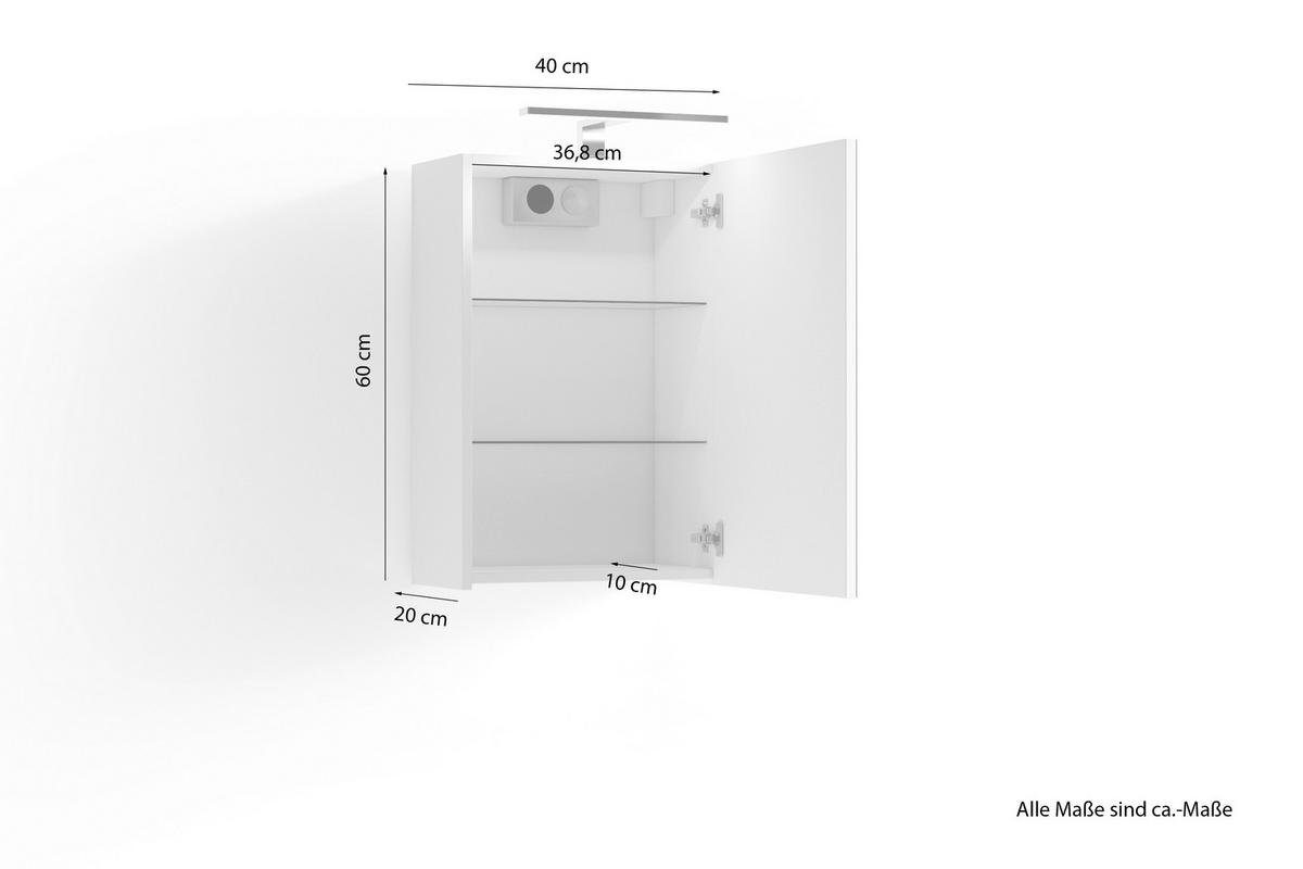 SPIEGELSCHRANK 40/60/20 cm  - Weiß, MODERN, Glas/Holzwerkstoff (40/60/20cm) - MID.YOU