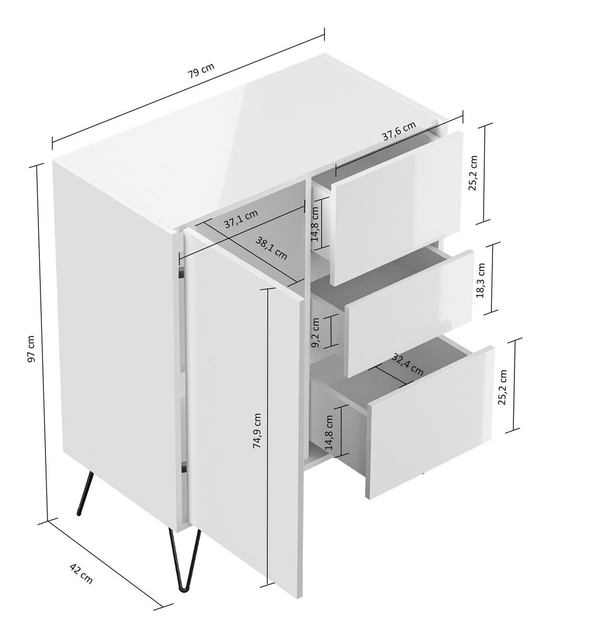 SIDEBOARD Posseik Industrial  in 76/93,6/42 cm  - Elfenbein/Eichefarben, Design, Holzwerkstoff/Metall (76/93,6/42cm) - P & B