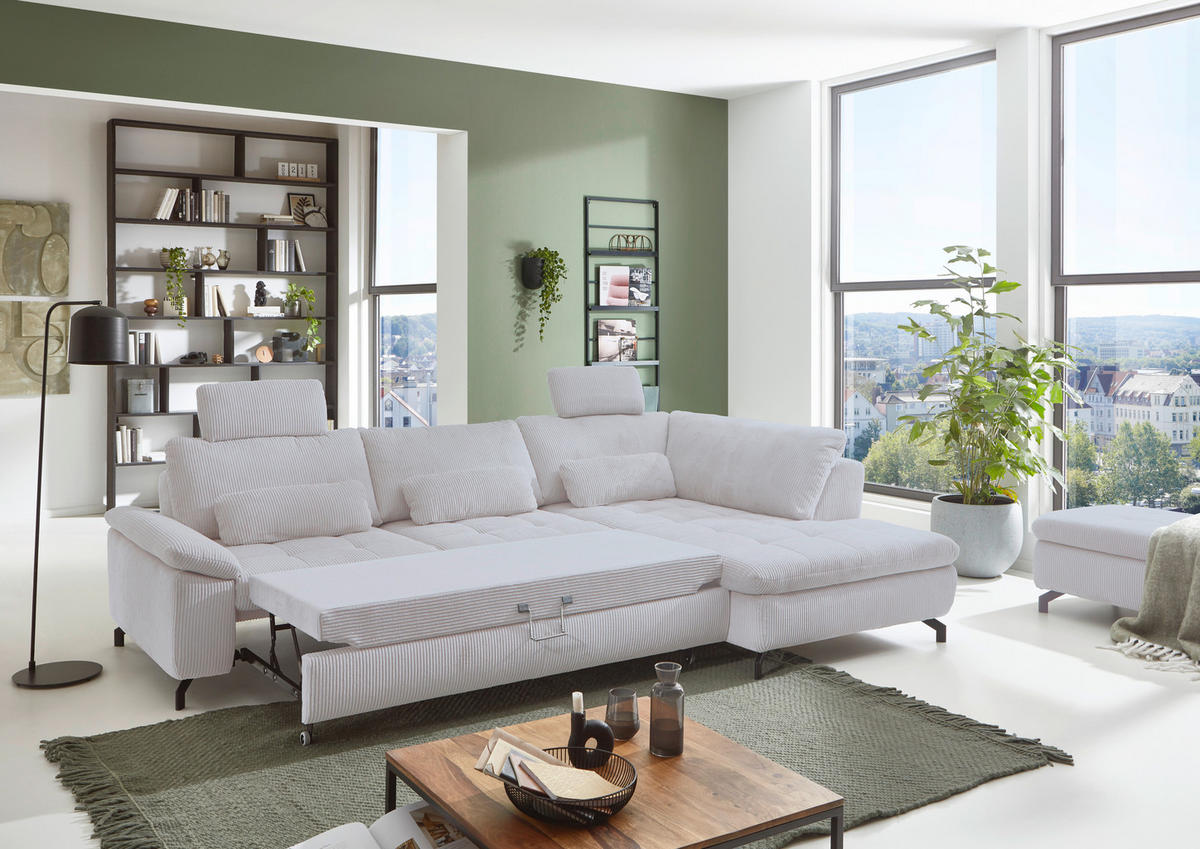 ECKSOFA in Cord, Velours Grau  - Schwarz/Grau, Design, Textil/Metall (291/197cm) - Beldomo Style