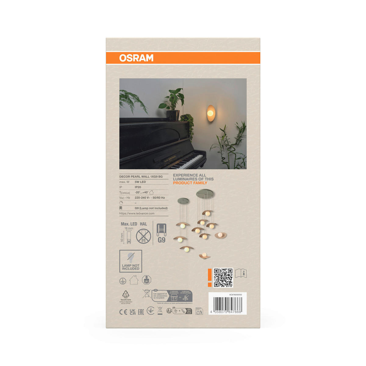 WANDLEUCHTE 28/13,5/15 cm   - Beige, Design, Glas/Textil (28/13,5/15cm) - Osram