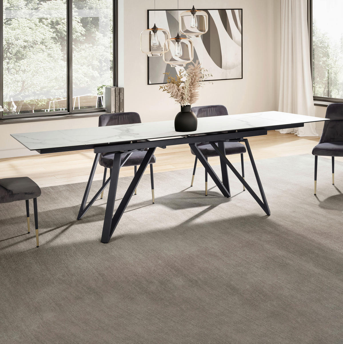 ESSTISCH in Keramik 180/95/76 cm  - Schwarz/Weiß, Design, Keramik/Metall (180/95/76cm) - MID.YOU