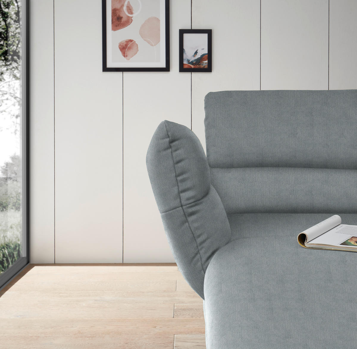 ECKSOFA in Flachgewebe Hellblau  - Schwarz/Hellblau, Design, Textil/Metall (176-217/279-327cm) - Dieter Knoll