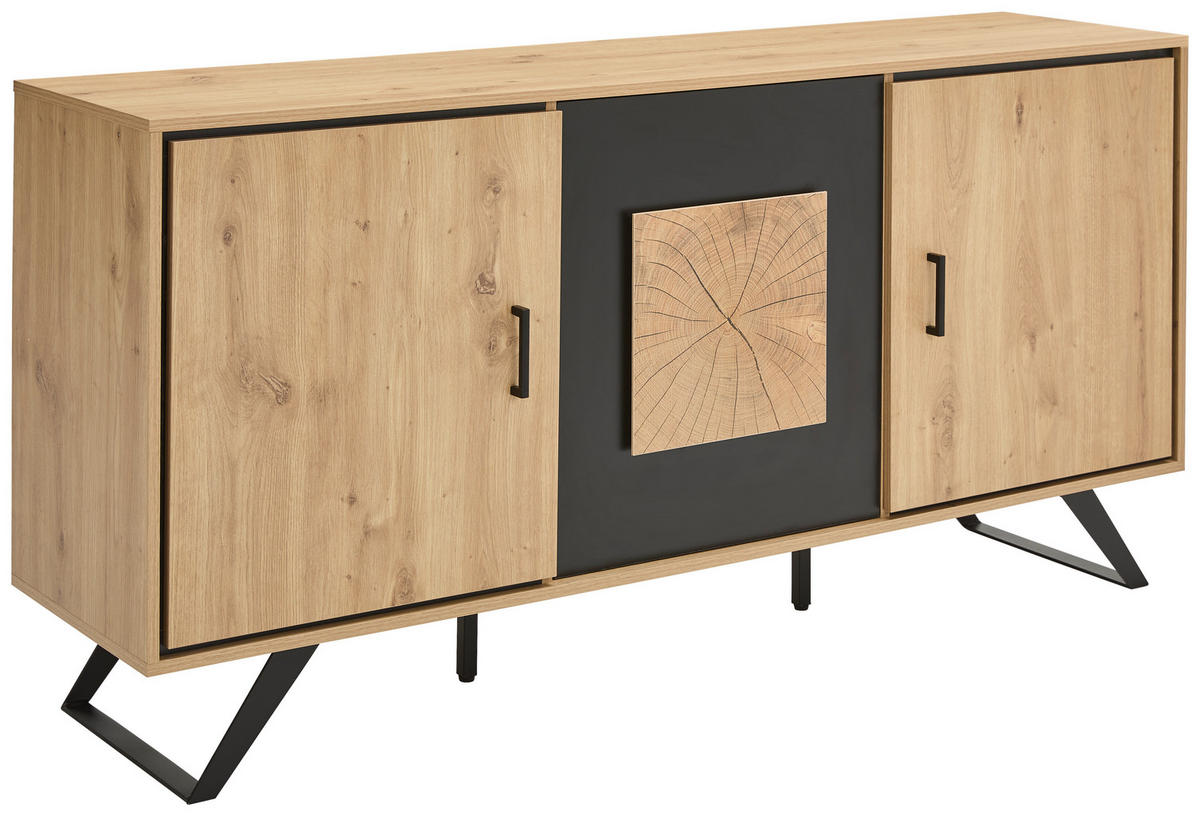 SIDEBOARD  in 160/78/40 cm  - Eichefarben/Schwarz, LIFESTYLE, Holzwerkstoff/Metall (160/78/40cm) - Xora