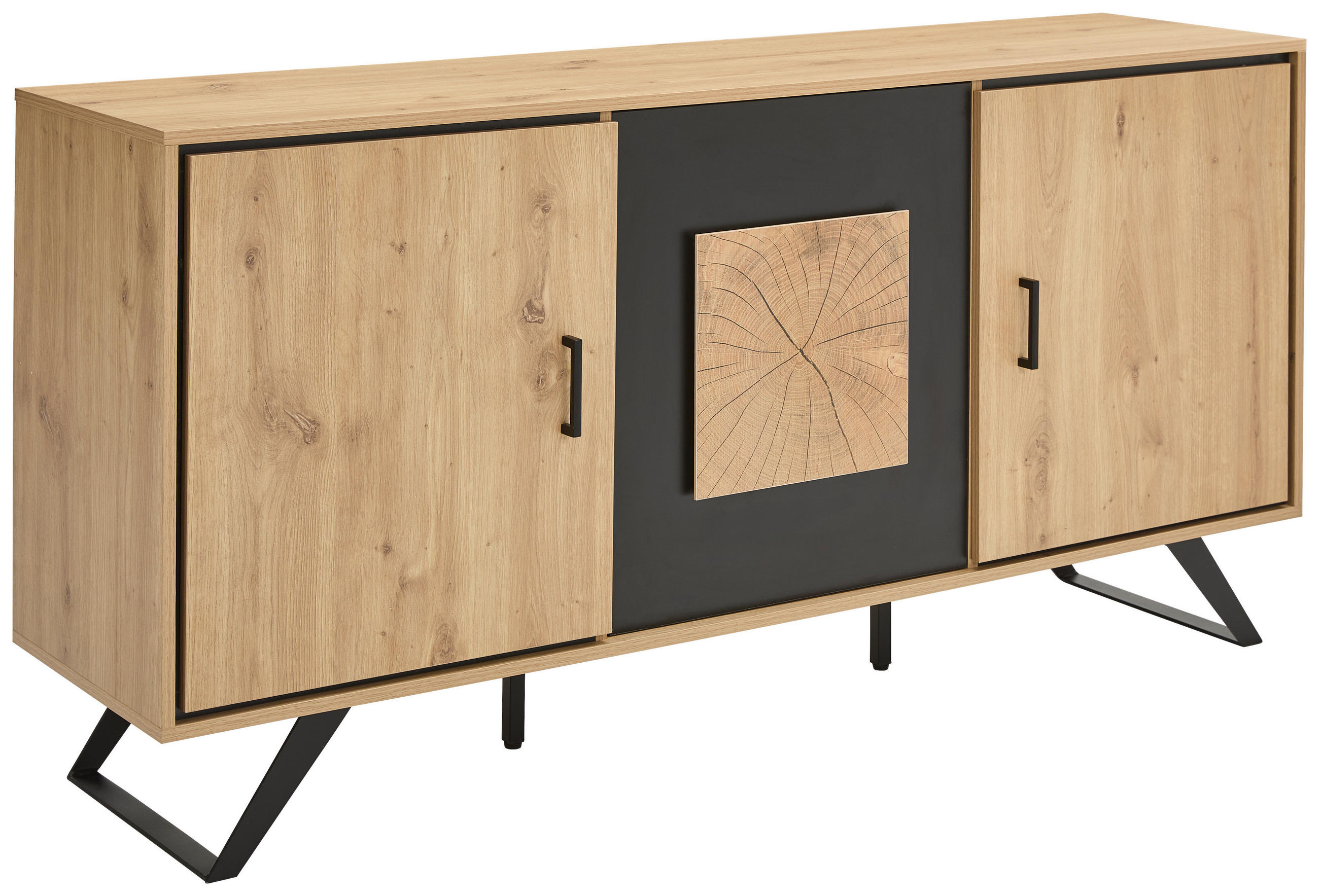 Xora Sideboard Schwarz, Eiche 160x78x40 cm