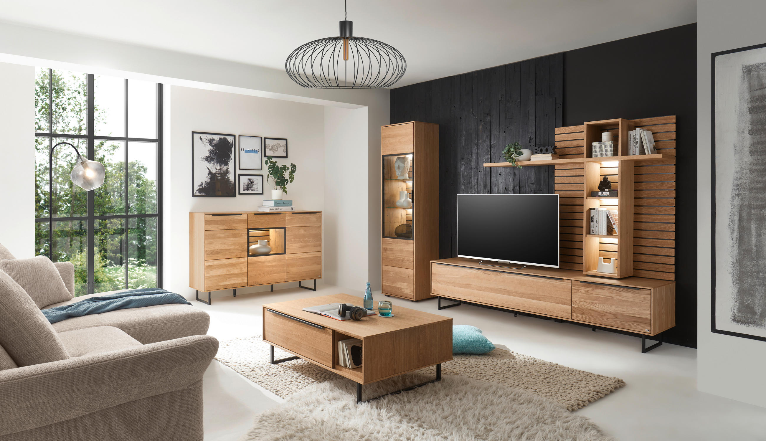 COUCHTISCH Eiche furniert, massiv 110/70/40 cm rechteckig Schwarz, Eichefarben  - Eichefarben/Schwarz, Trend, Holz/Holzwerkstoff (110/70/40cm) - SetOne by Musterring