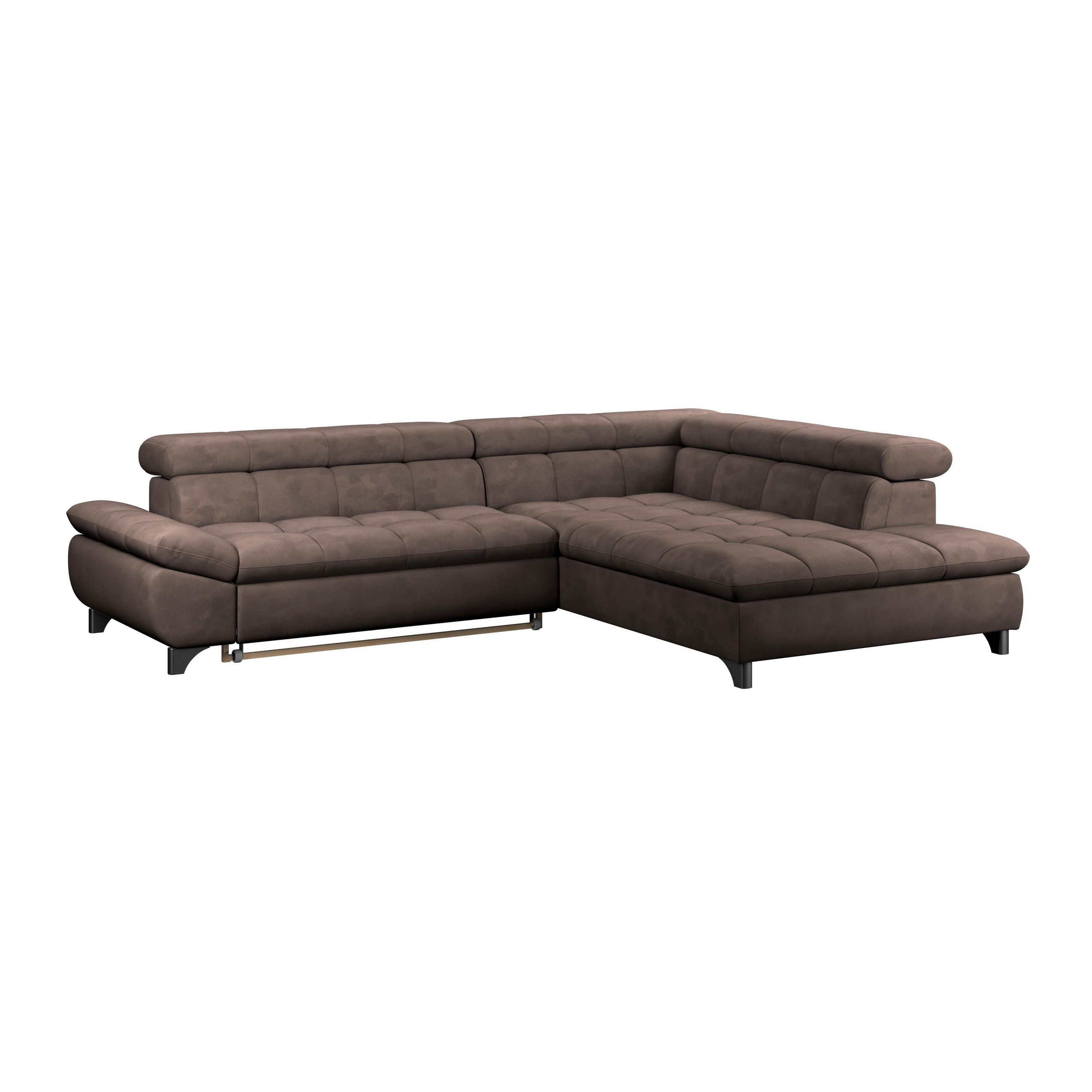ECKSOFA Dunkelbraun Chenille  - Chromfarben/Dunkelbraun, KONVENTIONELL, Textil/Metall (312/234cm) - Livetastic