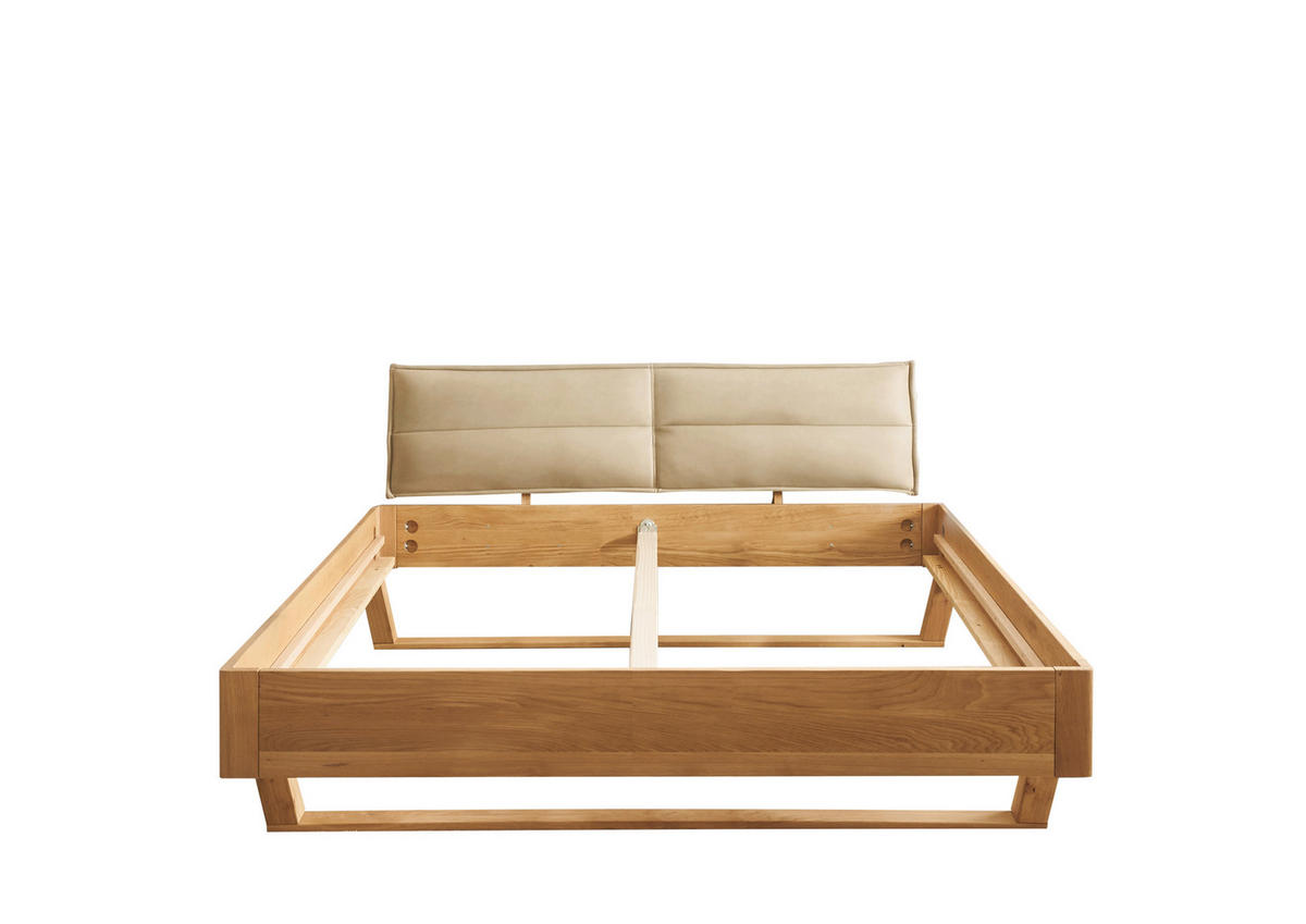 Pat, 180/200 cm, culoare lemn stejar - bej/culoare lemn stejar, Konventionell, lemn/textil (180/200cm) - Linea Natura