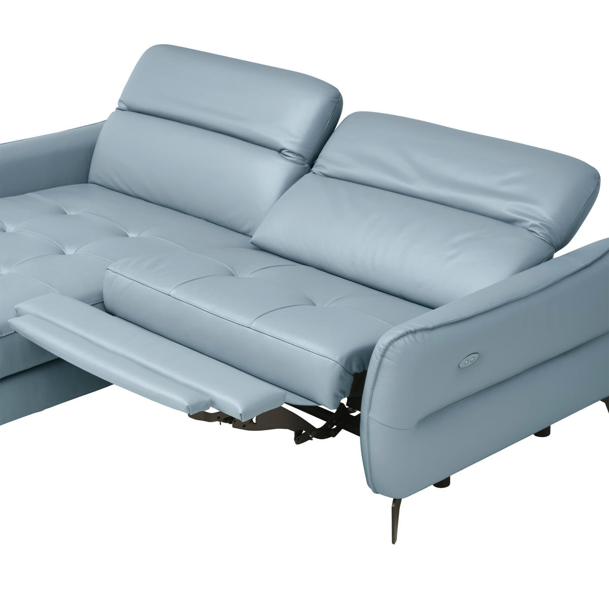 ECKSOFA inkl. Funktionen Blaugrau Echtleder  - Blaugrau/Schwarz, Design, Leder/Metall (175/246cm) - Celina Home