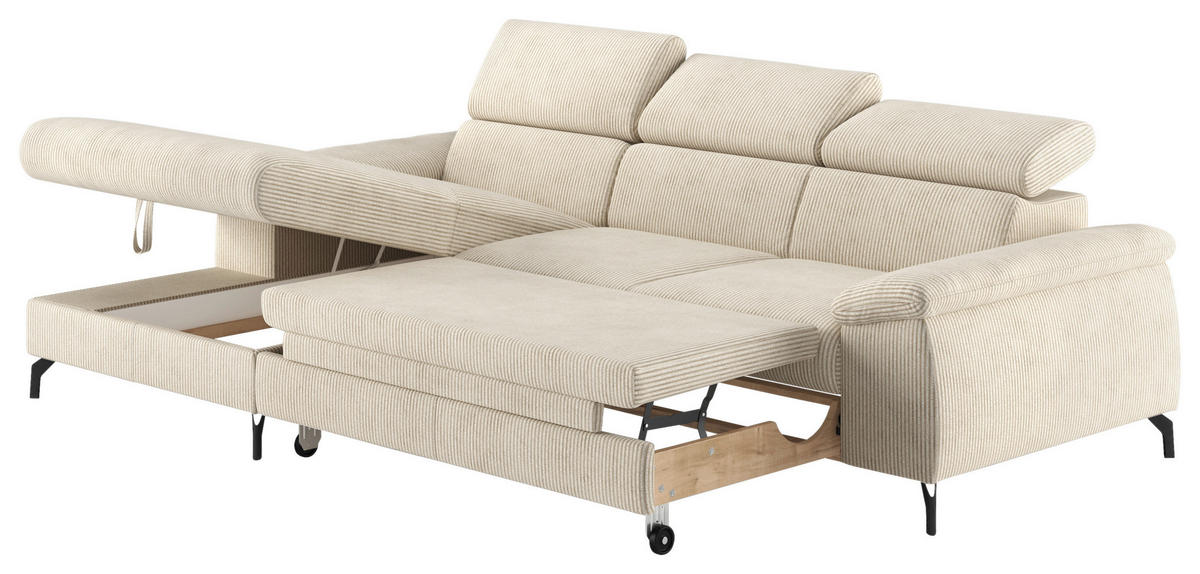 ECKSOFA in Cord Beige  - Beige/Schwarz, Design, Textil/Metall (166/244cm) - Livetastic