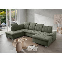 WOHNLANDSCHAFT in Chenille Dunkelgrün  - Chromfarben/Dunkelgrün, Modern, Kunststoff/Textil (212/330/169cm) - Livetastic