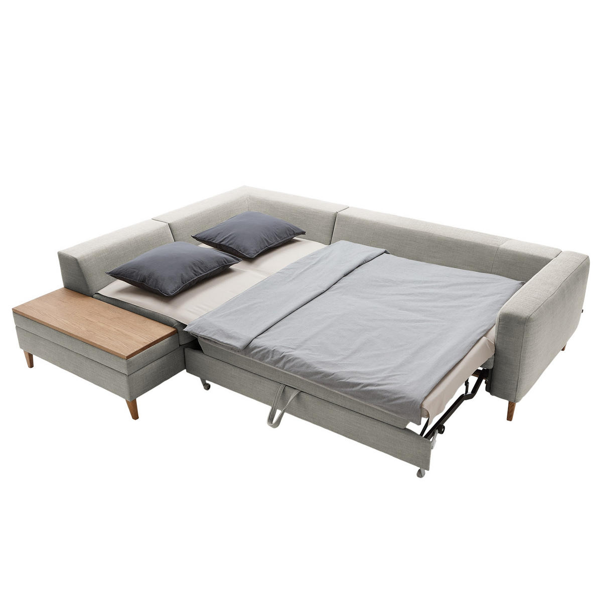 ECKSOFA in Webstoff Grau  - Eschefarben/Grau, MODERN, Holz/Textil (260/90/204cm) - Trendmanufaktur