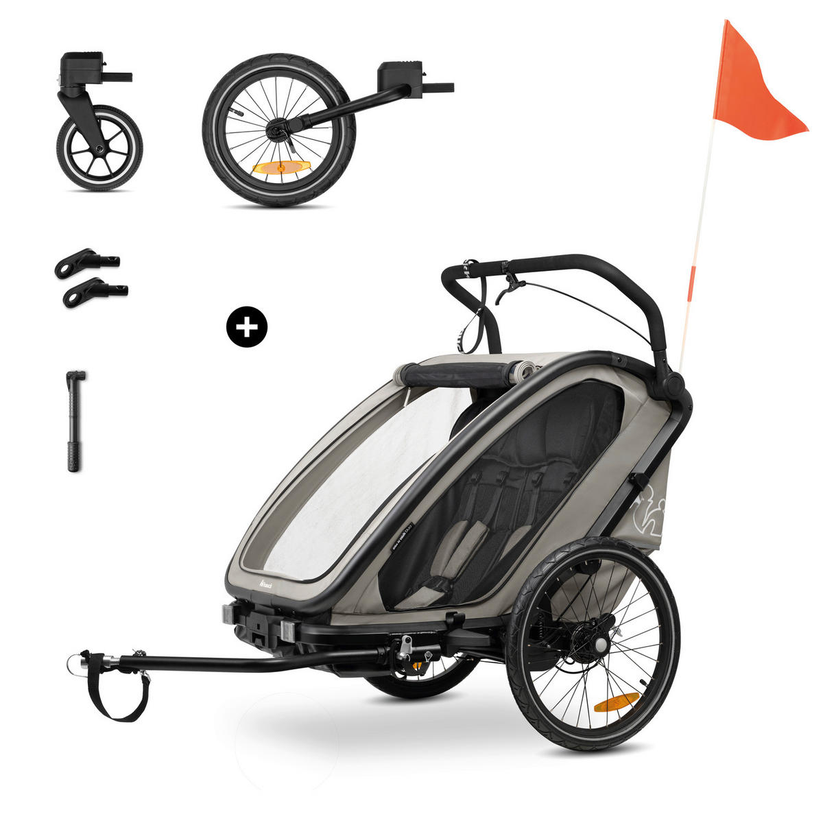 FAHRRADANHÄNGER   Bike N Walk Duo  - Hellgrau, Basics, Kunststoff/Textil (81/107/134cm) - Hauck