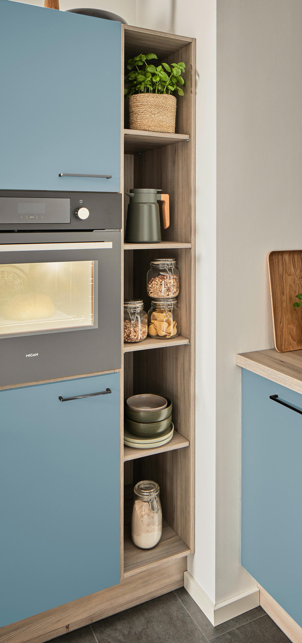 ECKKÜCHE  in Hellbraun, Pastellblau  - Hellbraun/Pastellblau, Design, Holzwerkstoff/Metall (150/280/192cm) - Xora