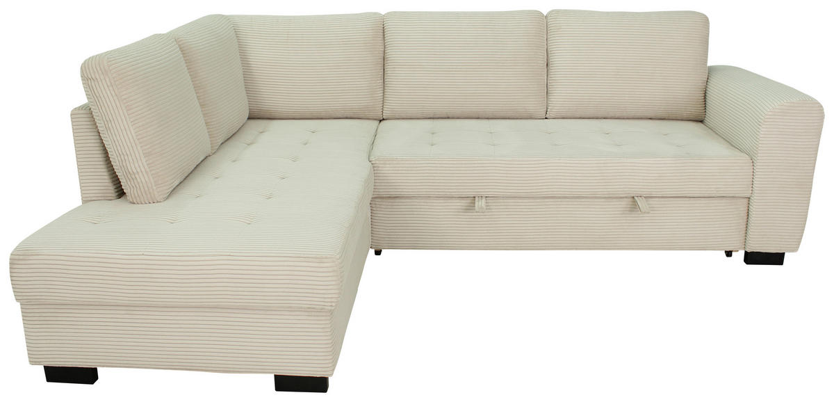 ECKSOFA JOHN Creme Cord Rückenkissen, Bettkasten, Liegefläche im Originalstoff  - Creme/Schwarz, Trend, Kunststoff/Textil (178/239cm) - P & B