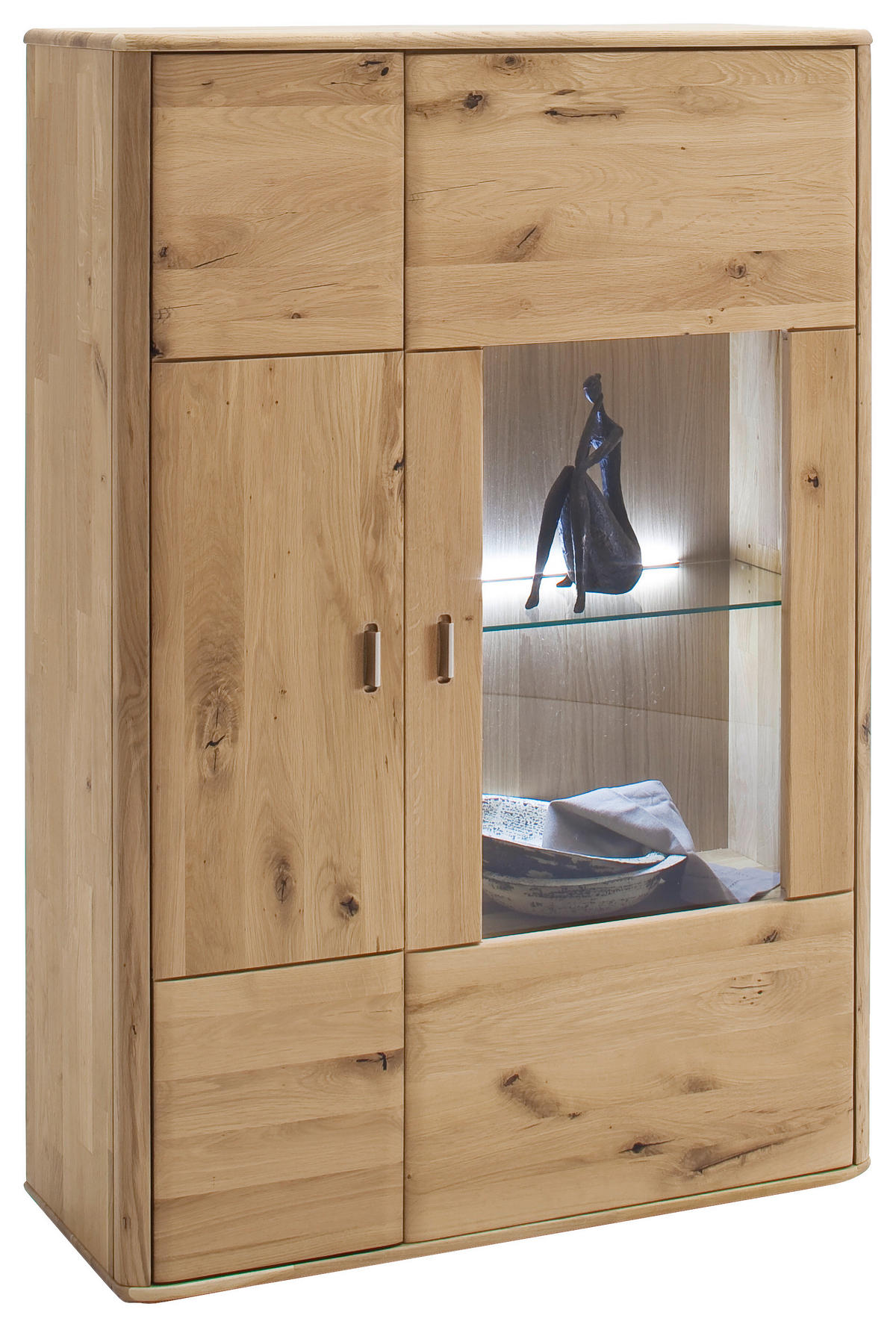 HIGHBOARD ohne Beleuchtung,  in 96/140/38 cm  - Eichefarben/Silberfarben, Design, Glas/Holz (96/140/38cm) - Livetastic