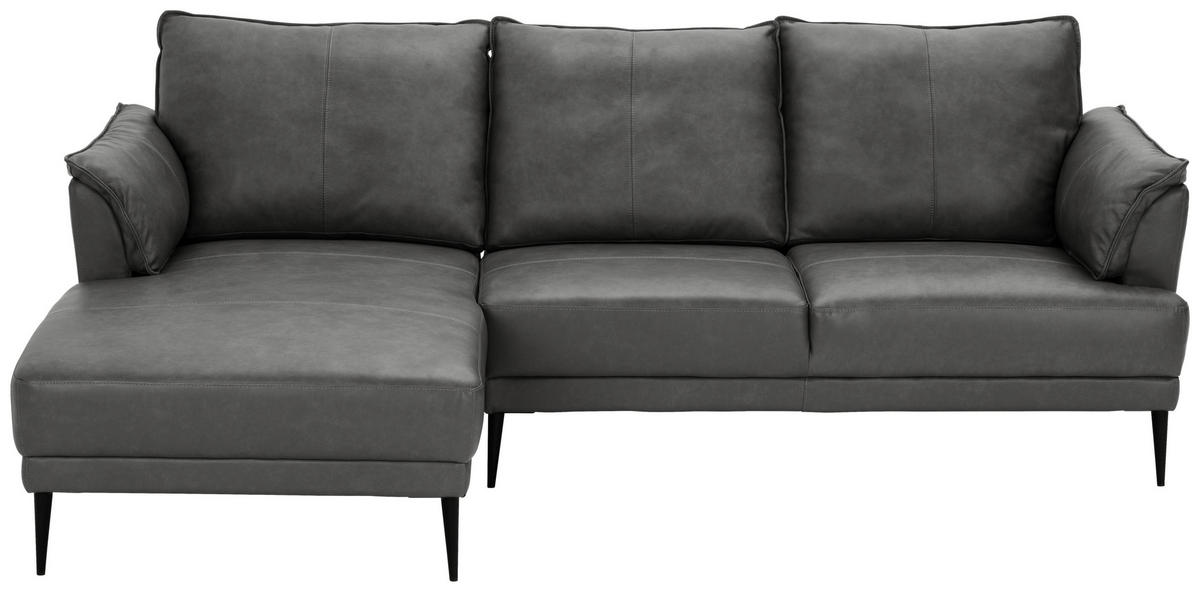 ECKSOFA Echtleder Grau  - Schwarz/Grau, Design, Leder/Textil (153/233cm) - Livetastic