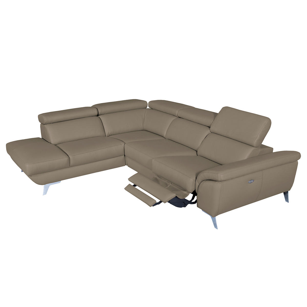 ECKSOFA  in Echtleder Taupe  228/283 cm  - Taupe/Silberfarben, Design, Leder/Metall (228/283cm) - Livetastic