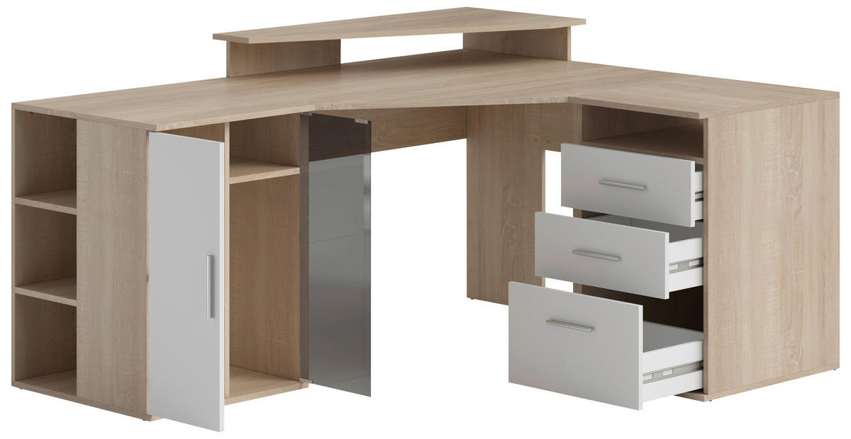 SAROKÍRÓASZTAL 173/75/140 cm  - ezüst/tölgyfa, Design, műanyag/faalapú anyag (173/75/140cm) - Carryhome