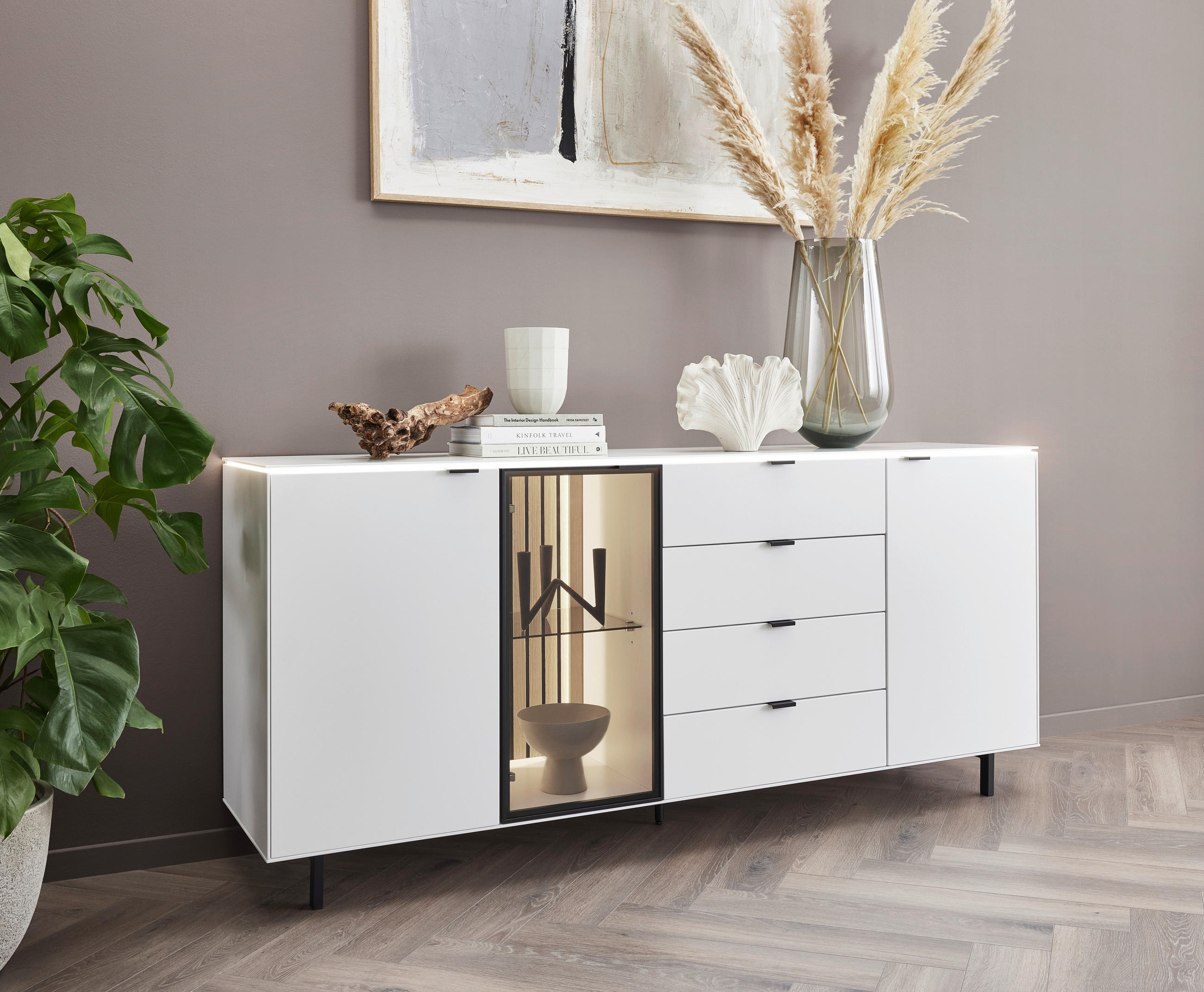 KOMODA, bela - črna/bela, Design, kovina/steklo (186/82,8/46cm) - Dieter Knoll