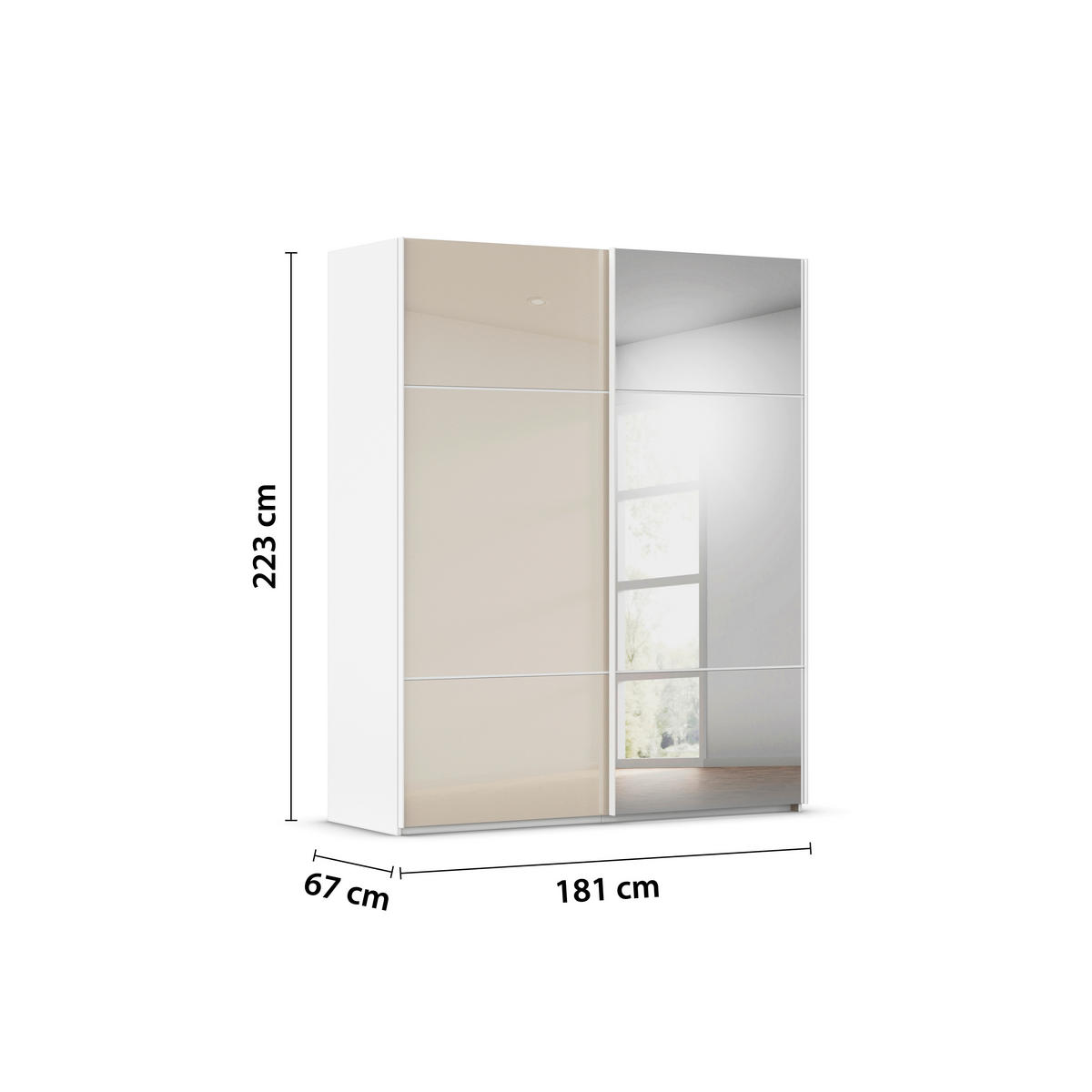 SCHWEBETÜRENSCHRANK 181/223/68 cm 2-türig Champagner, Weiß  - Champagner/Weiß, KONVENTIONELL, Glas/Holzwerkstoff (181/223/68cm) - Novel
