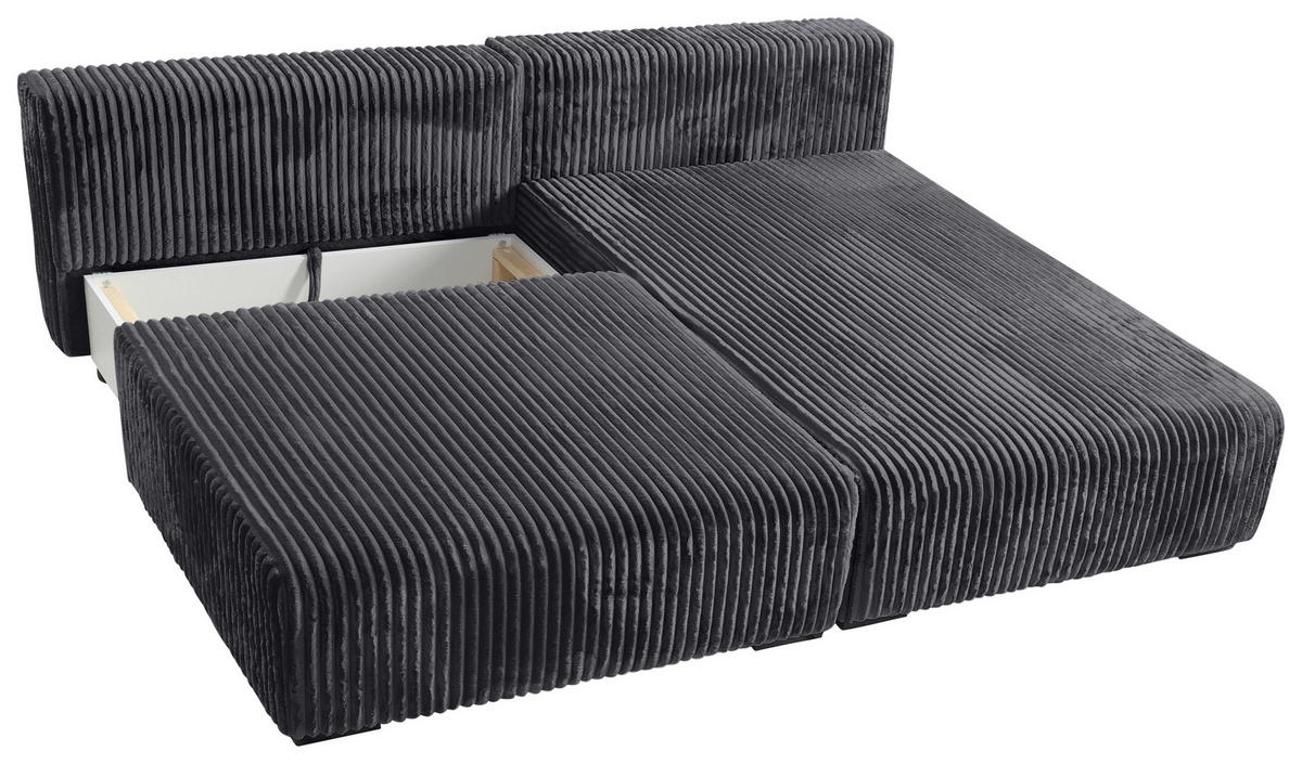 ECKSOFA in Cord Schwarz  - Schwarz, Modern, Holz/Textil (210/145cm) - MID.YOU