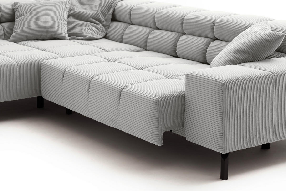 ECKSOFA in Cord Grau  - Schwarz/Grau, Design, Textil/Metall (216/321cm) - Hom`in