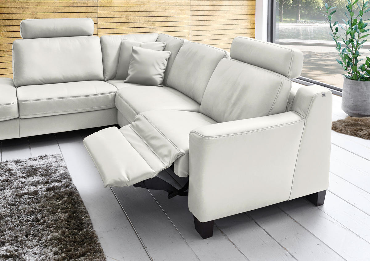 ECKSOFA in Echtleder Ecru  235/259 cm  - Ecru/Eichefarben, Design, Leder/Holz (235/259cm) - Valdera