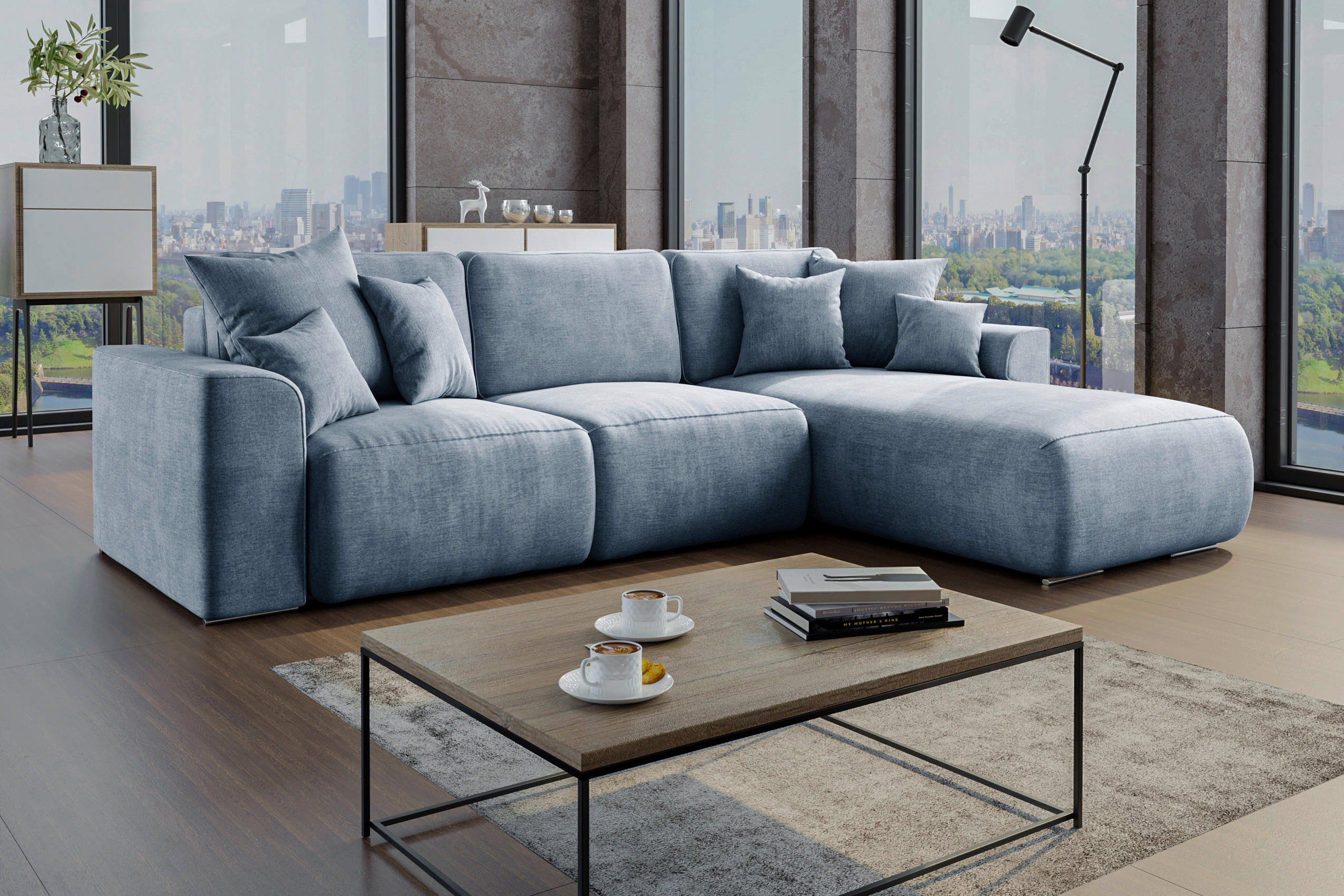 ECKSOFA Blau Samt  - Chromfarben/Blau, KONVENTIONELL, Kunststoff/Textil (293/195cm) - Carryhome