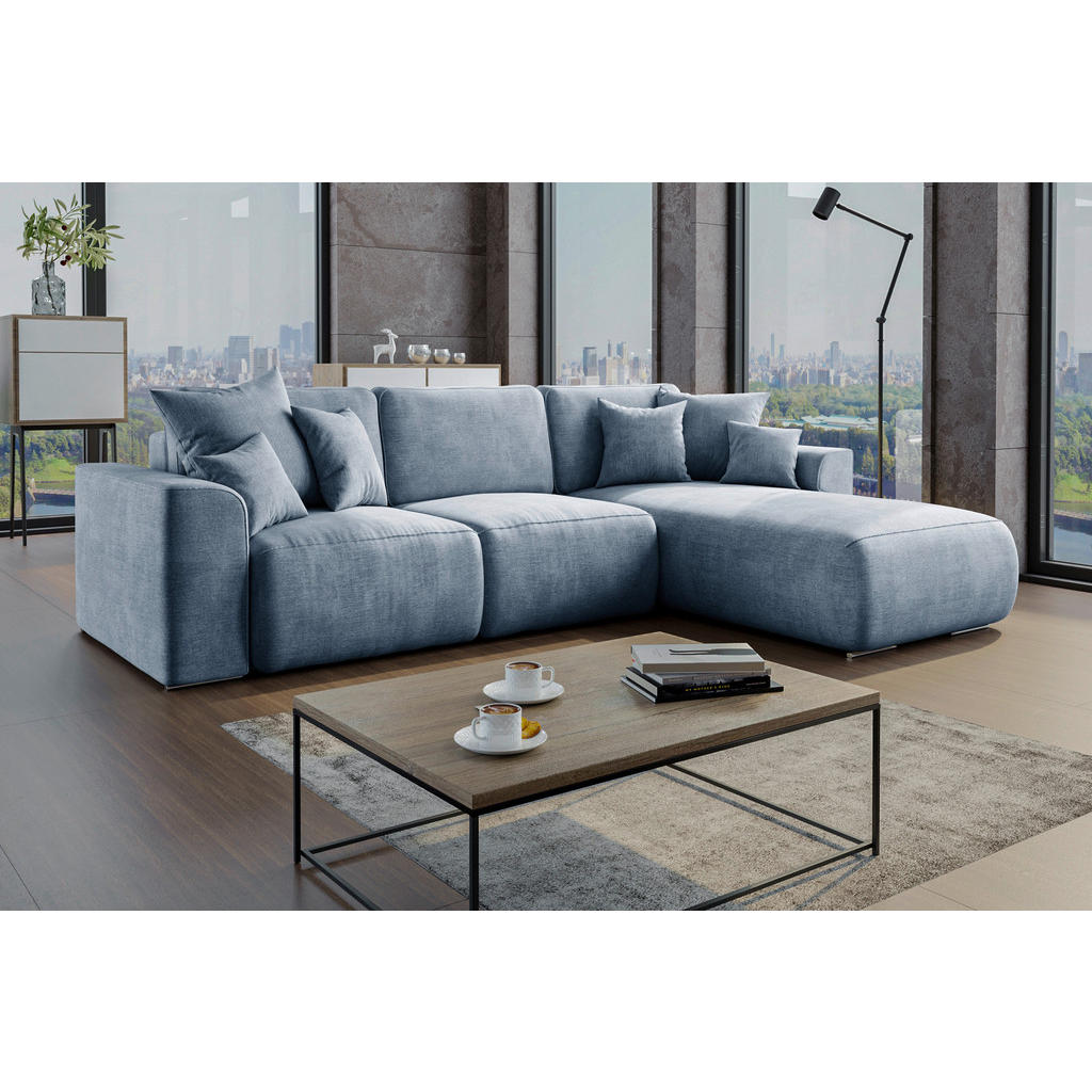 Thumbnail - Carryhome Ecksofa, Blau, Textil, 3-Sitzer, Ottomane rechts, L-Form, 293x195 cm, Stoffauswahl, Liegefunktion, seitenverke...