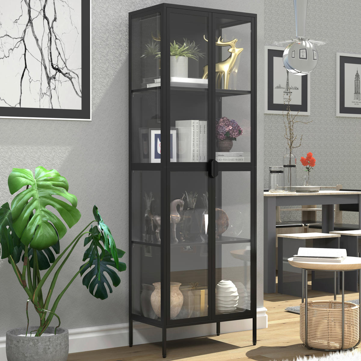 VITRINE in Schwarz  - Transparent/Schwarz, Design, Glas/Metall (60/180/35cm) - MID.YOU