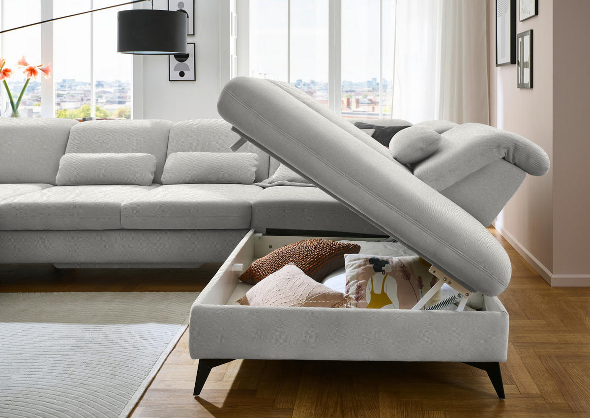 WOHNLANDSCHAFT Chenille Cappuccino  - Schwarz/Cappuccino, Design, Textil/Metall (198/369/255cm) - Beldomo Style