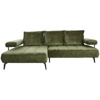 ECKSOFA in Webstoff Olivgrün  180/266 cm  - Schwarz/Olivgrün, Design, Textil/Metall (180/266cm) - Welnova