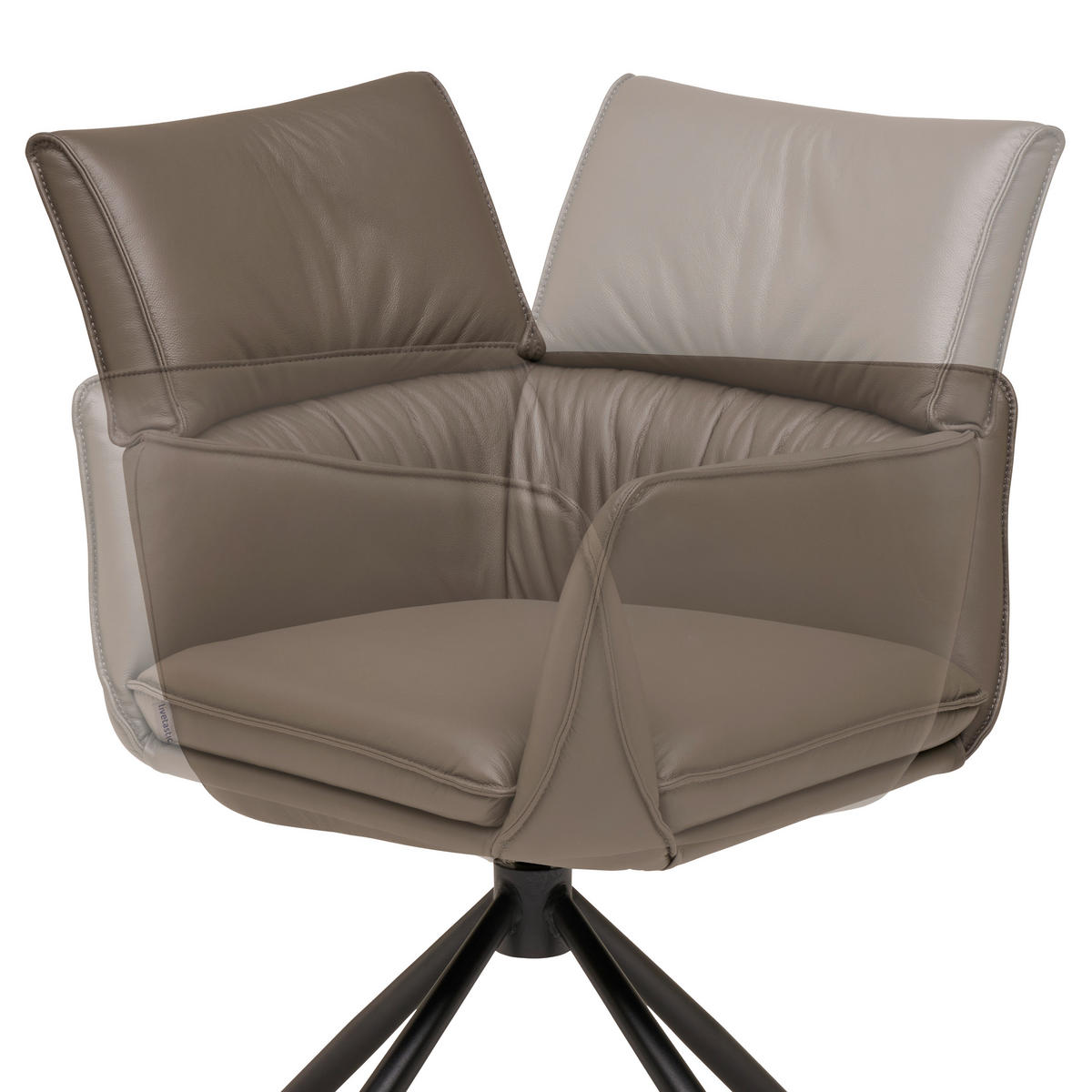 Armlehnstuhl Leder Grau  Sitzfläche 360° drehbar, automatische Rückholfunktion  Echtleder  Grau  - Schwarz/Grau, MODERN, Leder/Metall (64/90,5/64,5cm) - Livetastic