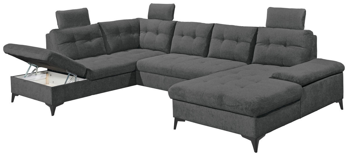 WOHNLANDSCHAFT in Webstoff Graphitfarben  - Schwarz/Graphitfarben, Konventionell, Kunststoff/Textil (218/324/170cm) - MID.YOU