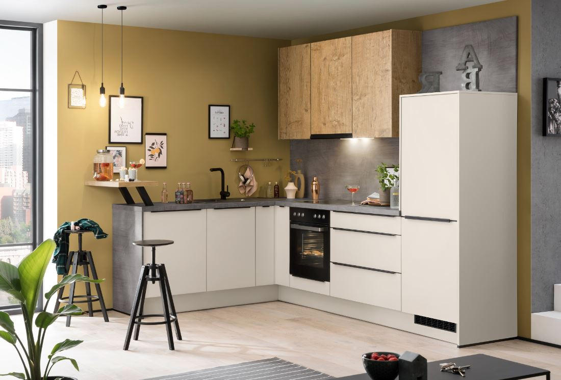 Eckküche Ip1200 ohne Geräte 192x292 cm Kieselgrau/Eiche