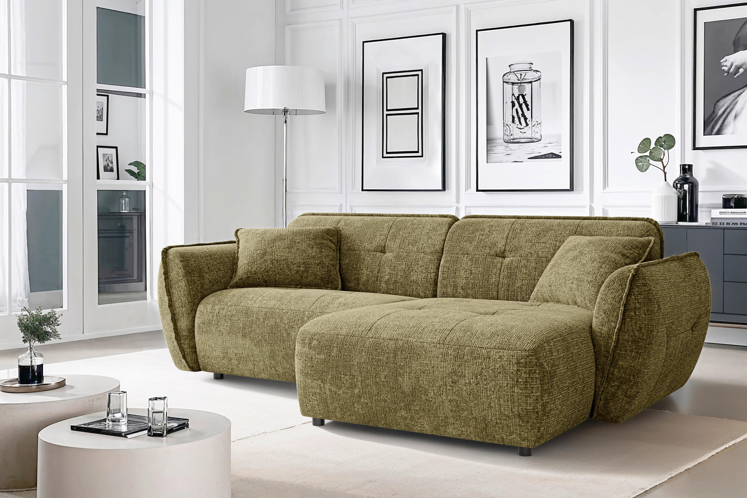 ECKSOFA Nelia Grün Chenille  - Schwarz/Grün, Design, Kunststoff/Textil (252/155cm) - P & B