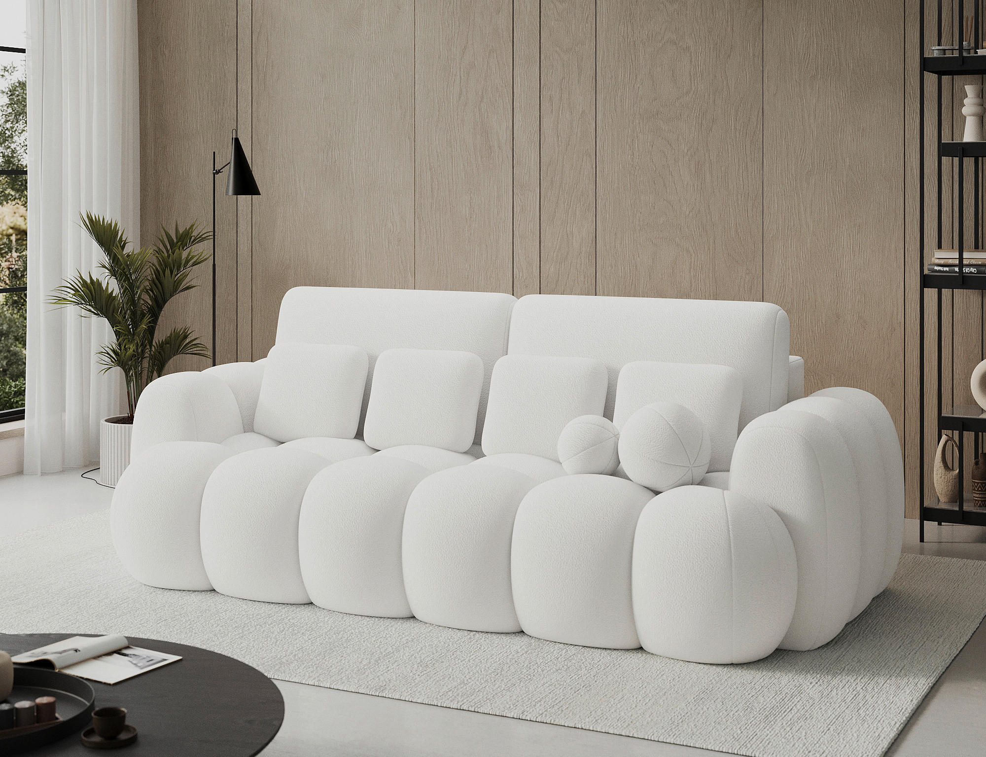 SCHLAFSOFA COTONN in Velours Weiß Modern, Japandi, Minimalistisch  - Schwarz/Weiß, Design, Kunststoff/Textil (256/105/119cm) - MID.YOU