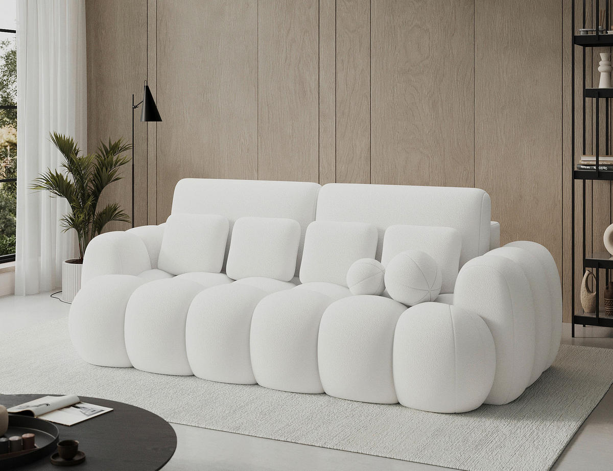 SCHLAFSOFA COTONN in Velours Weiß Modern, Japandi, Minimalistisch  - Schwarz/Weiß, Design, Kunststoff/Textil (256/105/119cm) - MID.YOU