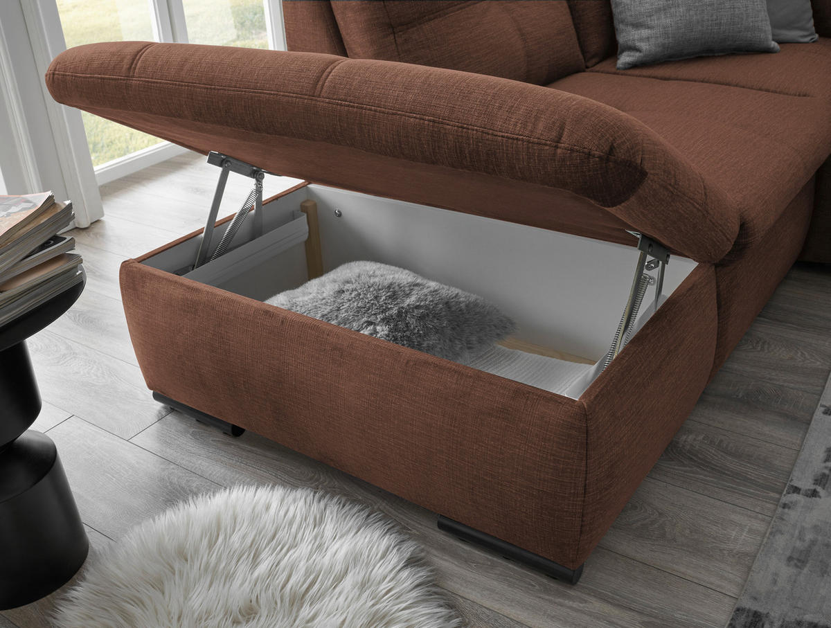 WOHNLANDSCHAFT in Mikrovelours Kupferfarben  - Schwarz/Kupferfarben, Konventionell, Kunststoff/Textil (217/334/127cm) - Carryhome