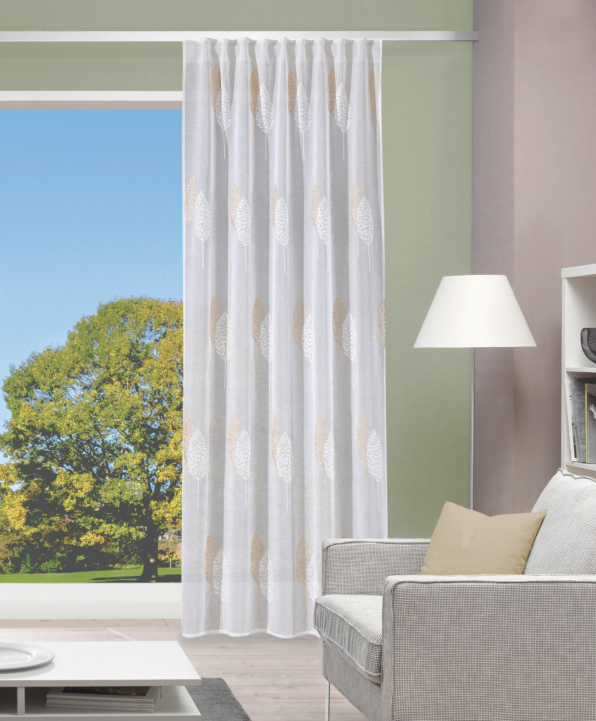 FERTIGVORHANG    140/245 cm  - Taupe/Weiß, Basics, Textil (140/245cm)