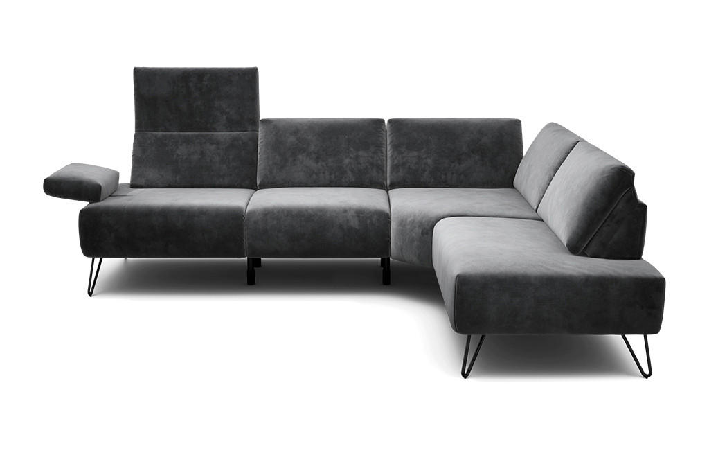 ECKSOFA Cosy Anthrazit Samt  - Anthrazit/Schwarz, Design, Textil/Metall (248-263/193cm) - SENSOO