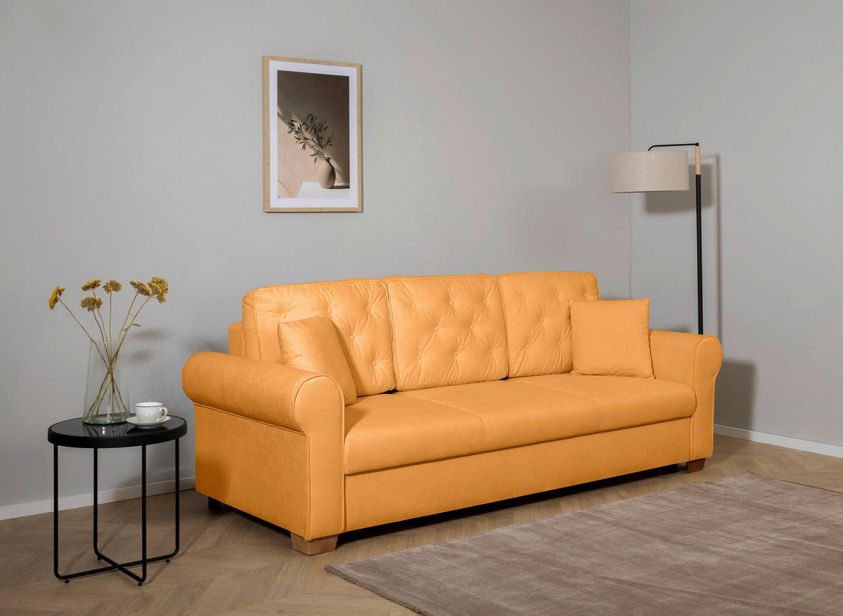 SCHLAFSOFA in Bouclé Gelb  - Gelb/Buchefarben, Design, Holz/Textil (240/94/98cm) - MID.YOU
