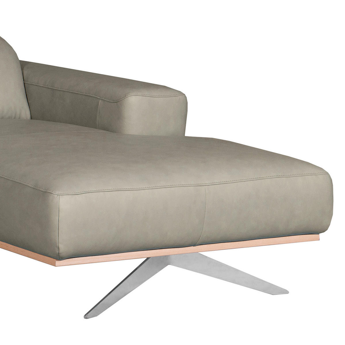 ECKSOFA Grau Echtleder Rücken echt, Kopfteilverstellung  - Chromfarben/Grau, Design, Leder/Metall (295/187cm) - Livetastic