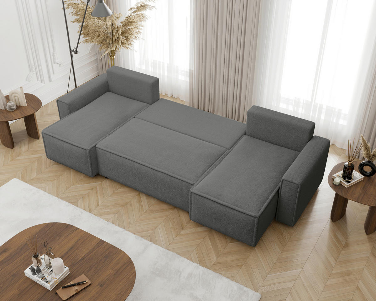 WOHNLANDSCHAFT Dunkelgrau Bouclé  - Dunkelgrau/Schwarz, MODERN, Kunststoff/Textil (140/305/140cm) - Carryhome