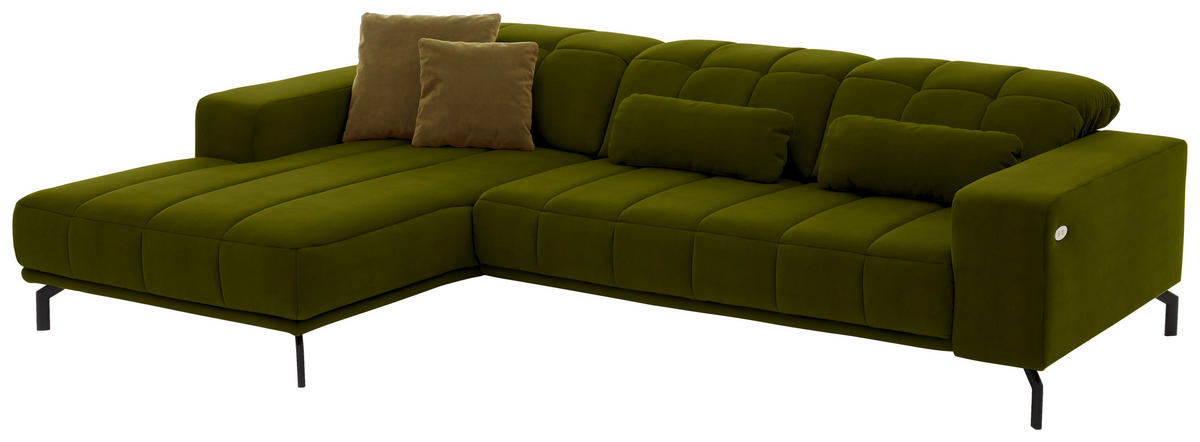 ECKSOFA in Velours Grün  - Schwarz/Grün, Design, Textil/Metall (195/293cm) - Beldomo Style