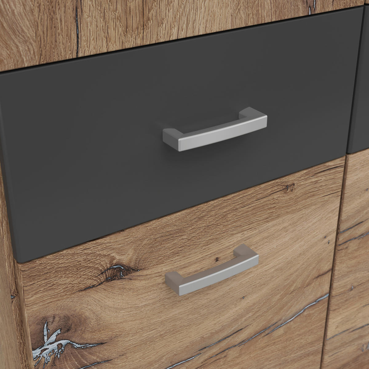 KLEIDERSCHRANK 136/199/58 cm 3-türig Graphitfarben, Eichefarben  - Eichefarben/Silberfarben, KONVENTIONELL, Holzwerkstoff/Kunststoff (136/199/58cm) - MID.YOU