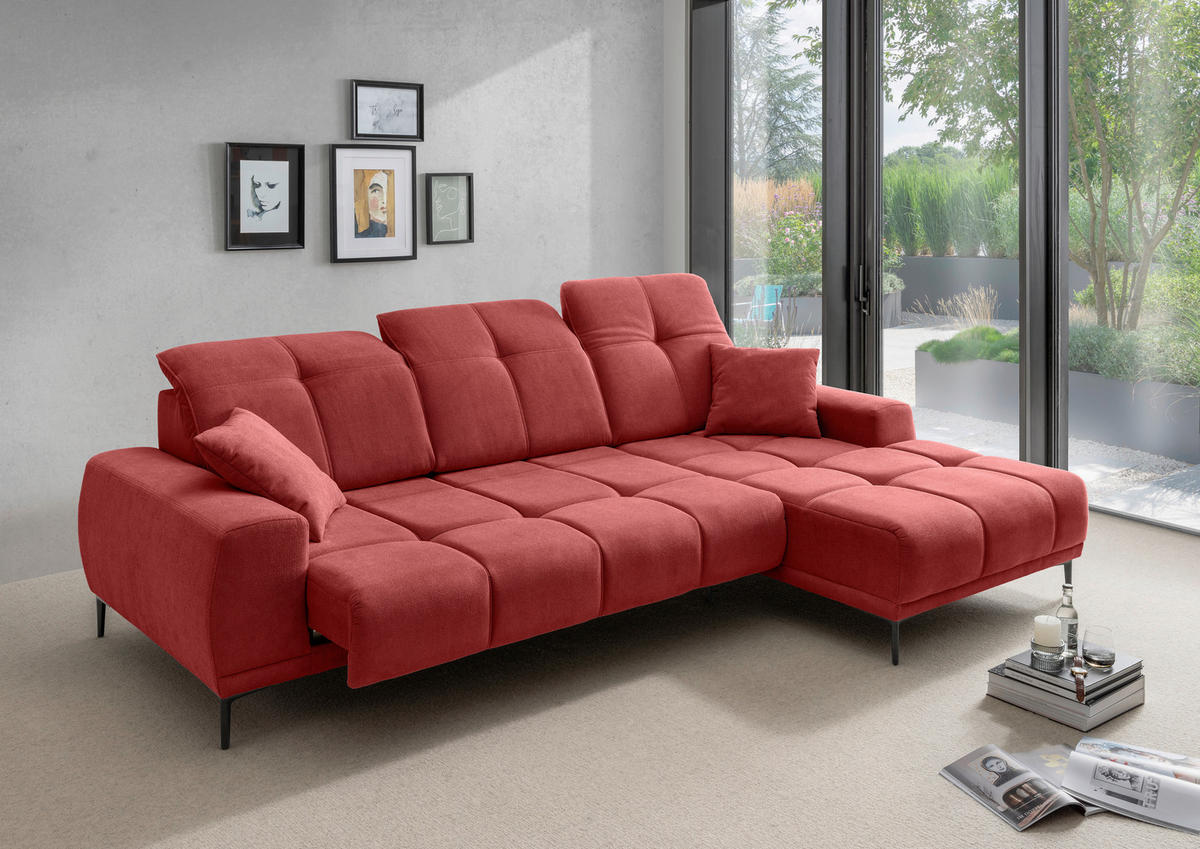 ECKSOFA NESTO in Chenille Rot  292/187 cm  - Rot/Schwarz, Basics, Textil/Metall (292/187cm) - Livetastic
