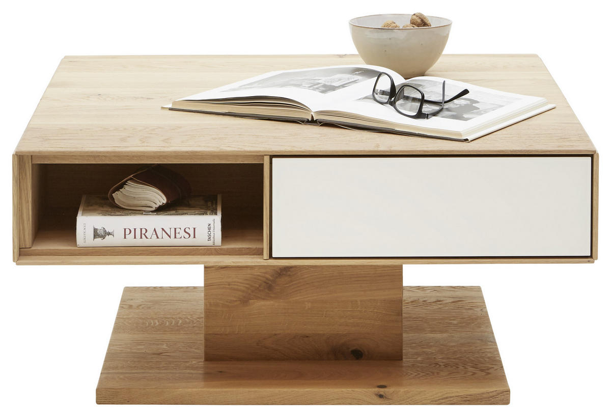 COUCHTISCH Asteiche massiv 80/80/42 cm quadratisch Weiß, Eichefarben  - Eichefarben/Weiß, Natur, Holz (80/80/42cm) - Valnatura