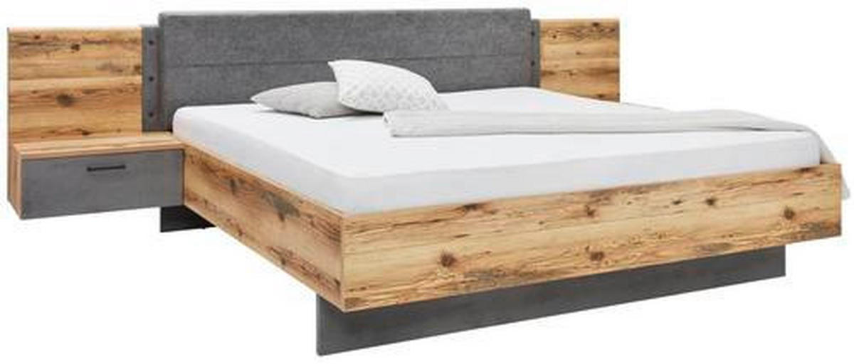 BETTANLAGE - Fichtefarben/Grau, MODERN, Textil (180/200cm) - Livetastic